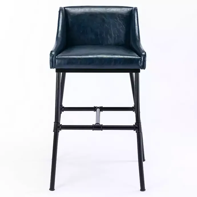 New Kirklands Home Midnight Faux Leather Parlor Bar Stool Blue