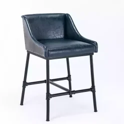 New Kirklands Home Midnight Faux Leather Parlor Bar Stool Blue