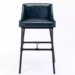 New Kirklands Home Midnight Faux Leather Parlor Bar Stool Blue