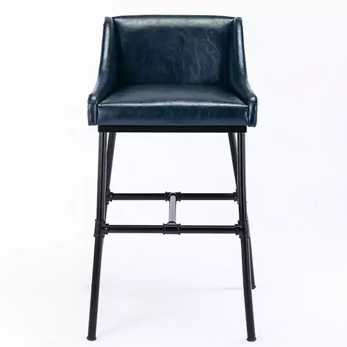 New Kirklands Home Midnight Faux Leather Parlor Bar Stool Blue
