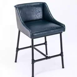 New Kirklands Home Midnight Faux Leather Parlor Bar Stool Blue