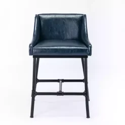 New Kirklands Home Midnight Faux Leather Parlor Bar Stool Blue