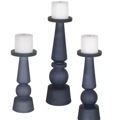 Kirklands Home Midnight Glass Pillar Holders, Set of 3 Blue
