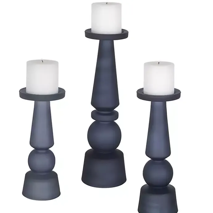 Kirklands Home Midnight Glass Pillar Holders, Set of 3 Blue