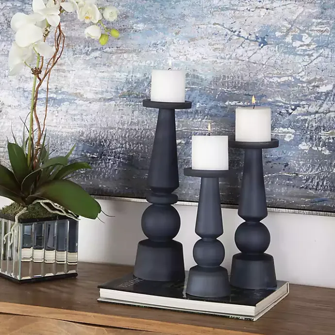 Kirklands Home Midnight Glass Pillar Holders, Set of 3 Blue