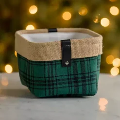 Discount Kirklands Home Mini Plaid Bin with Leather Accent Green