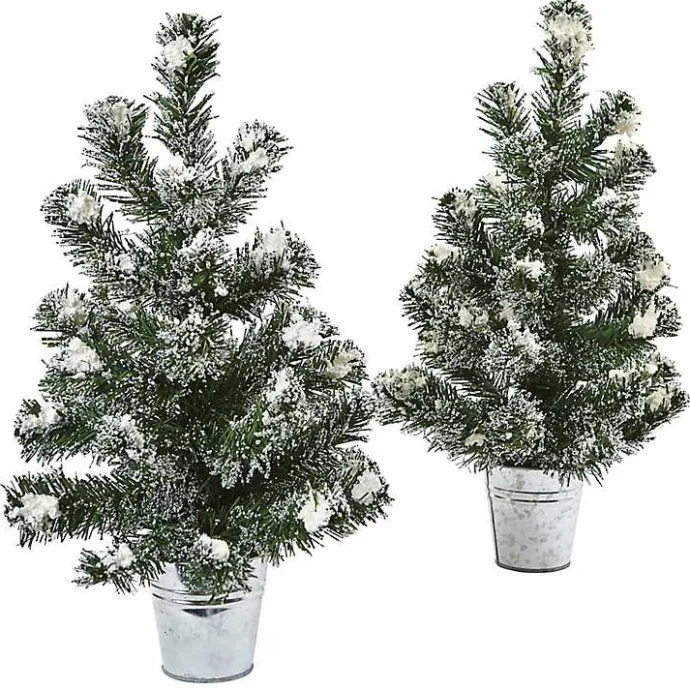 New Kirklands Home Mini Pine Trees in Tin Planters, Set of 2 Green