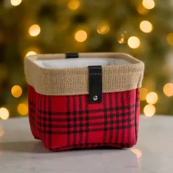 Hot Kirklands Home Mini Plaid Bin with Leather Accent Red