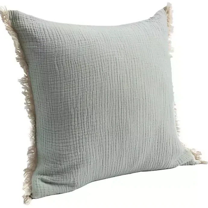 Discount Kirklands Home Mint Gauze Organic Fringe Throw Pillow Green