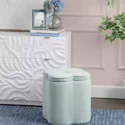 Clearance Kirklands Home Mint Chenille Flower Storage Ottoman Green