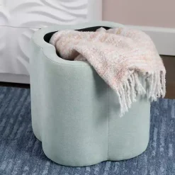 Clearance Kirklands Home Mint Chenille Flower Storage Ottoman Green