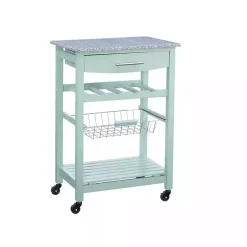 Online Kirklands Home Mint Rolling Kitchen Cart with Granite Top Green