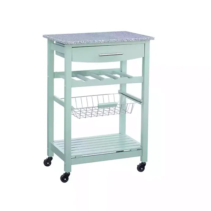 Online Kirklands Home Mint Rolling Kitchen Cart with Granite Top Green