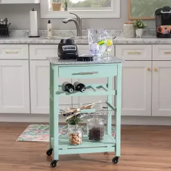Online Kirklands Home Mint Rolling Kitchen Cart with Granite Top Green