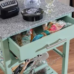 Online Kirklands Home Mint Rolling Kitchen Cart with Granite Top Green