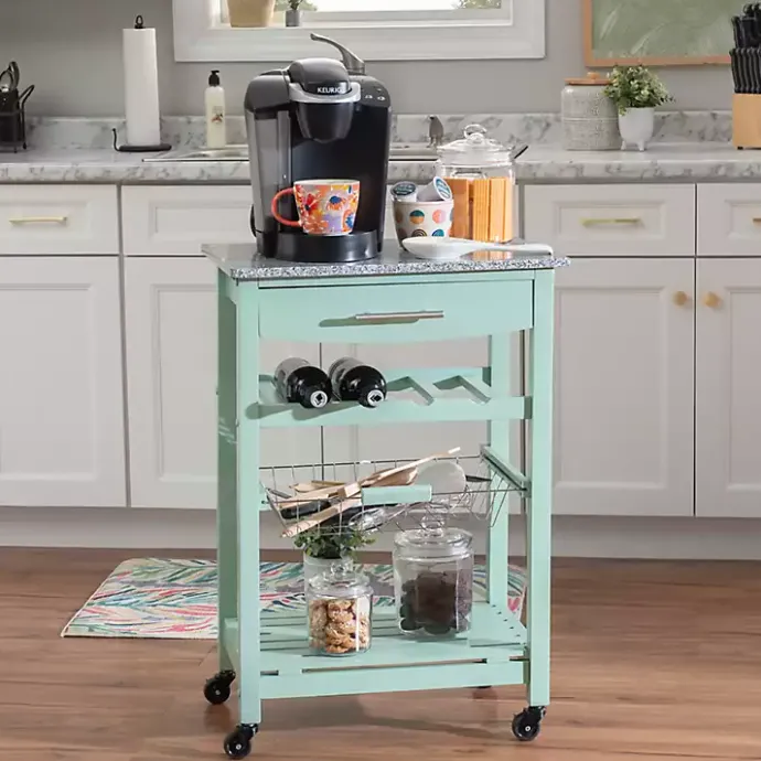 Online Kirklands Home Mint Rolling Kitchen Cart with Granite Top Green