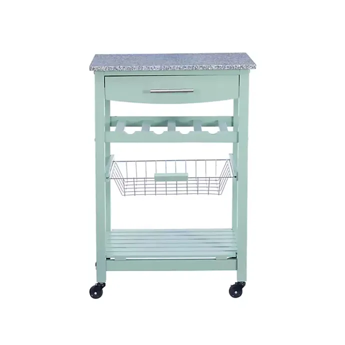 Online Kirklands Home Mint Rolling Kitchen Cart with Granite Top Green