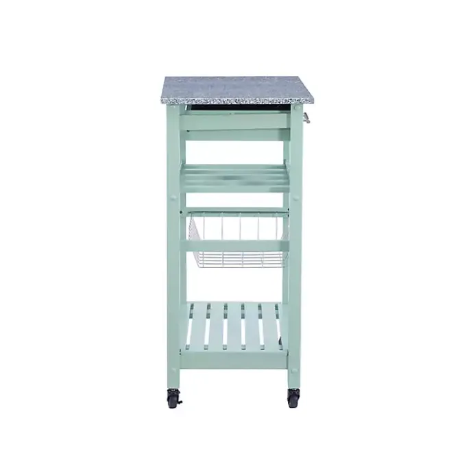 Online Kirklands Home Mint Rolling Kitchen Cart with Granite Top Green