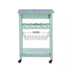Online Kirklands Home Mint Rolling Kitchen Cart with Granite Top Green