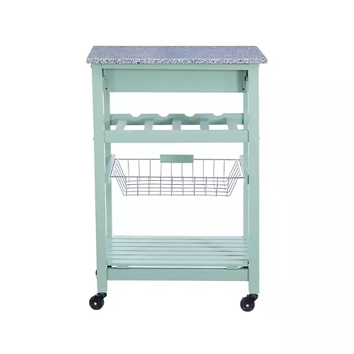Online Kirklands Home Mint Rolling Kitchen Cart with Granite Top Green