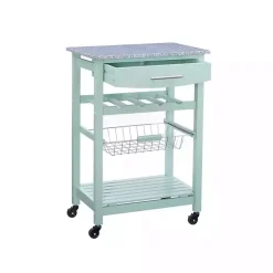 Online Kirklands Home Mint Rolling Kitchen Cart with Granite Top Green