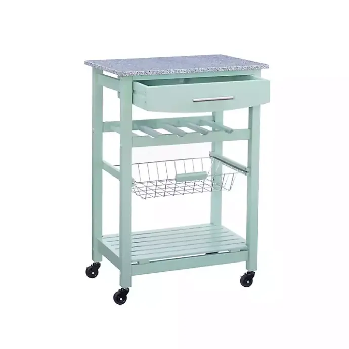 Online Kirklands Home Mint Rolling Kitchen Cart with Granite Top Green
