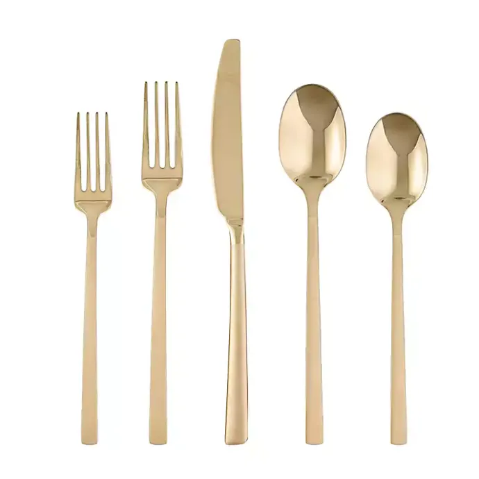 New Kirklands Home Mirrored Champagne Steel 20-pc. Flatware Set Gold