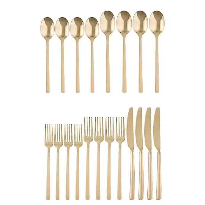 New Kirklands Home Mirrored Champagne Steel 20-pc. Flatware Set Gold