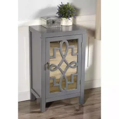 New Kirklands Home Mirrored 1-Door Cabinet with Overlay Pattern Gray