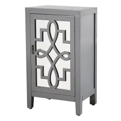 New Kirklands Home Mirrored 1-Door Cabinet with Overlay Pattern Gray