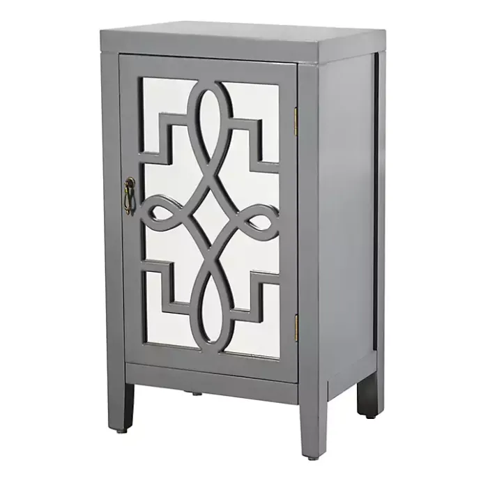 New Kirklands Home Mirrored 1-Door Cabinet with Overlay Pattern Gray