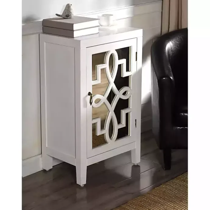 Hot Kirklands Home Mirrored 1-Door Cabinet with Overlay Pattern White