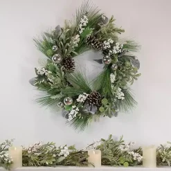 Outlet Kirklands Home Mixed Foliage and White Berry Wreath Green