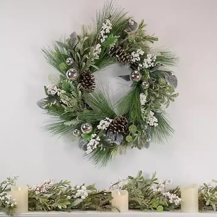 Outlet Kirklands Home Mixed Foliage and White Berry Wreath Green
