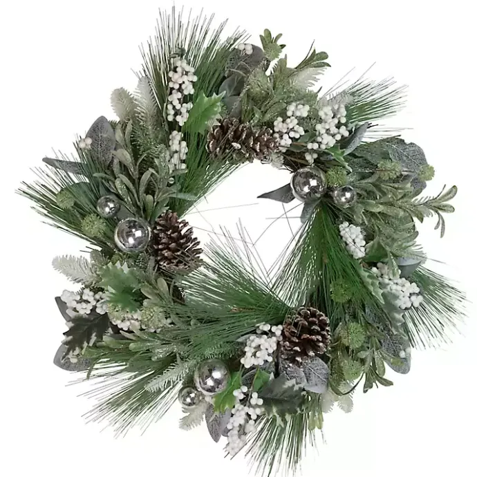 Outlet Kirklands Home Mixed Foliage and White Berry Wreath Green