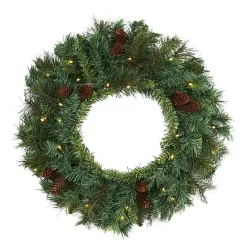 Outlet Kirklands Home Mixed Pine Clear LED Wreath, 20 in. Green