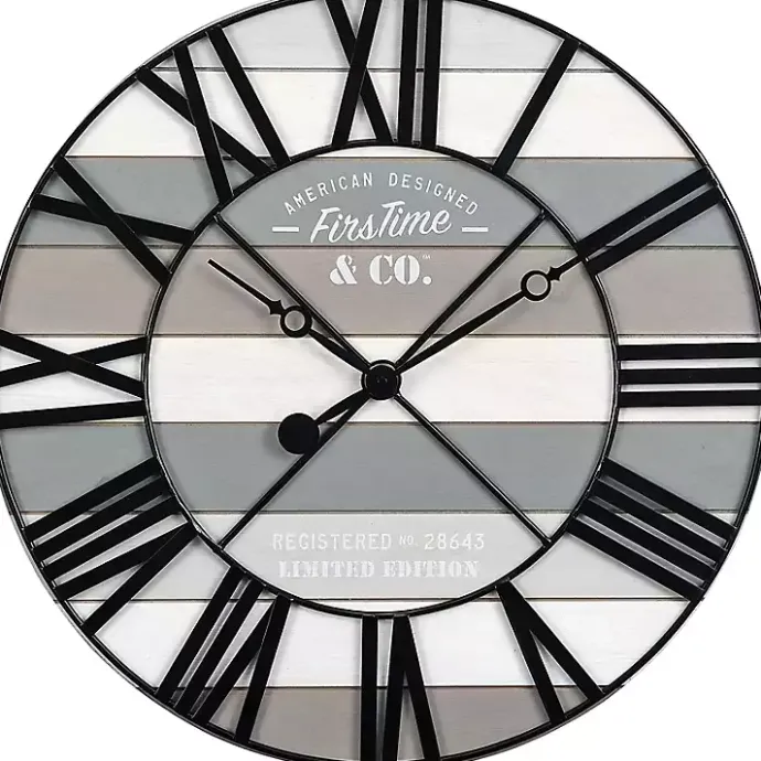 Outlet Kirklands Home Mixed Plank and Black Metal Wall Clock