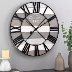 Outlet Kirklands Home Mixed Plank and Black Metal Wall Clock
