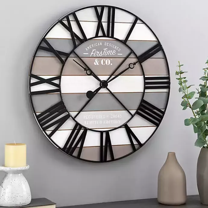 Outlet Kirklands Home Mixed Plank and Black Metal Wall Clock