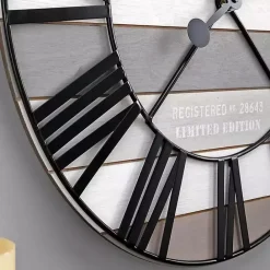 Outlet Kirklands Home Mixed Plank and Black Metal Wall Clock