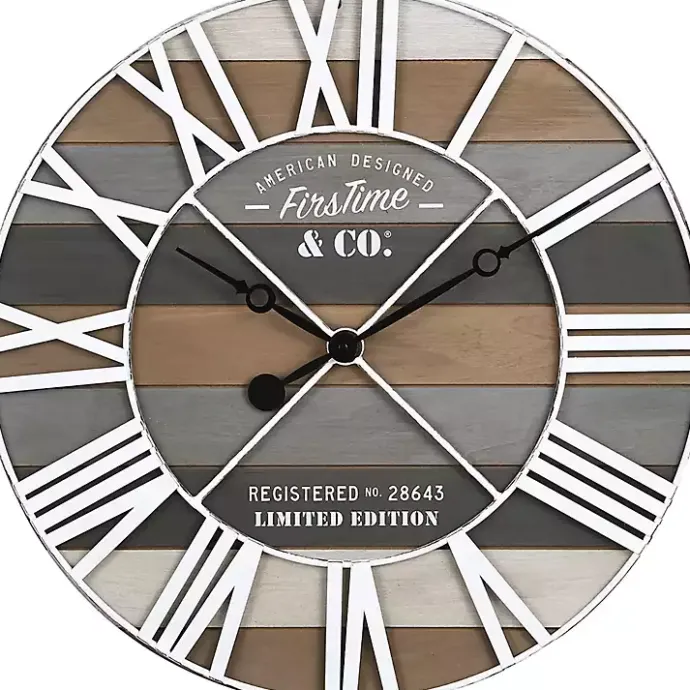 Outlet Kirklands Home Mixed Planks and White Wooden Wall Clock