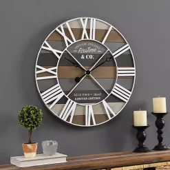 Outlet Kirklands Home Mixed Planks and White Wooden Wall Clock