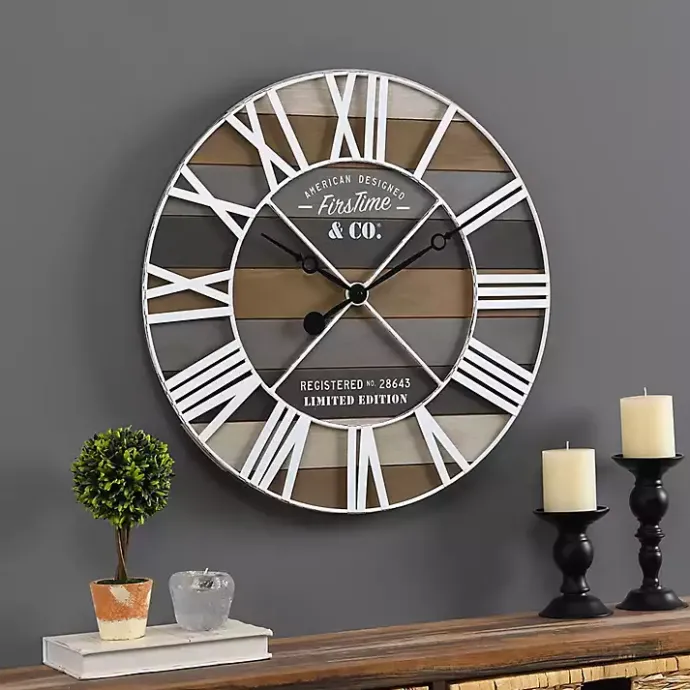 Outlet Kirklands Home Mixed Planks and White Wooden Wall Clock