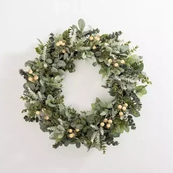 Best Kirklands Home Mixed White Berry Eucalyptus Wreath Green