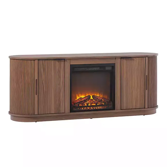 Discount Kirklands Home Mocha Reeded Fireplace Media Cabinet Brown