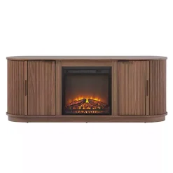 Discount Kirklands Home Mocha Reeded Fireplace Media Cabinet Brown