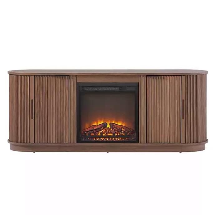 Discount Kirklands Home Mocha Reeded Fireplace Media Cabinet Brown