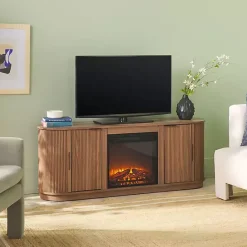 Discount Kirklands Home Mocha Reeded Fireplace Media Cabinet Brown