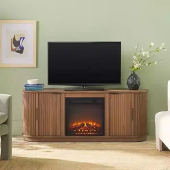 Discount Kirklands Home Mocha Reeded Fireplace Media Cabinet Brown