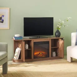 Discount Kirklands Home Mocha Reeded Fireplace Media Cabinet Brown